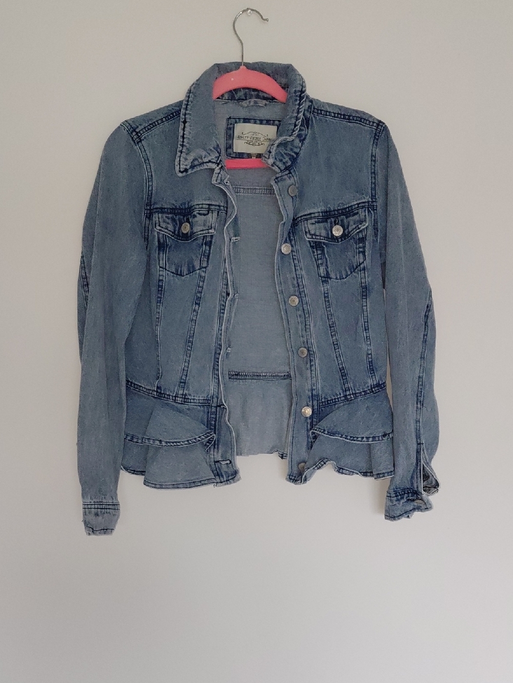 Ashley Vintage Charm Light Blue Denim Jacket with Ruffle Hem - Picture 2 of 5
